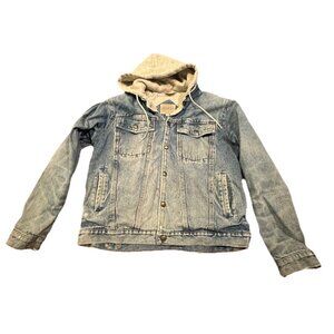 Vintage Saugatuck Dry Goods Denim Blue Jean Hooded Jacket Distressed  L